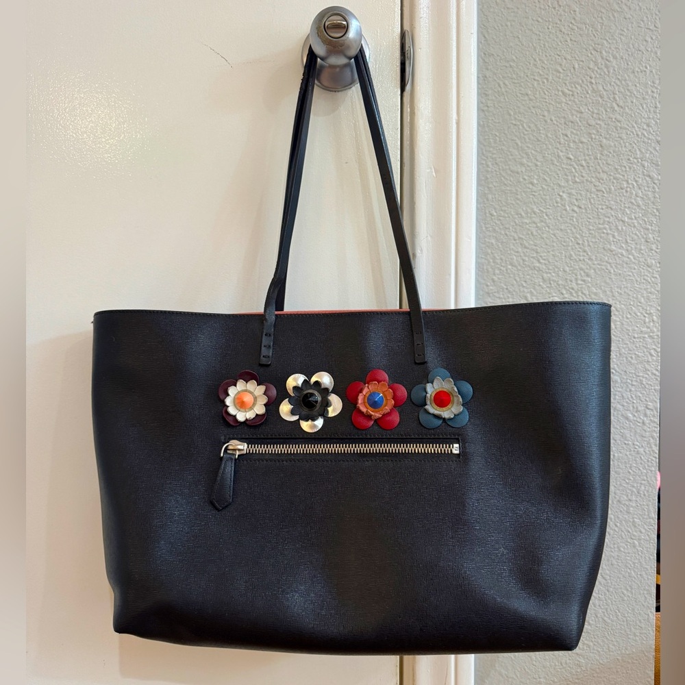 Fendi Black Tote with Leather Flowers
